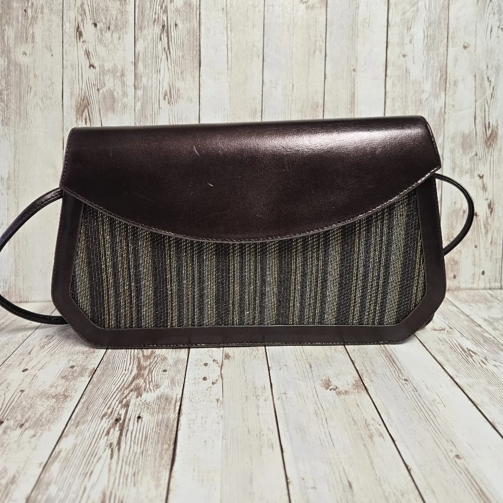J. Renee Brown Woven Metallic Crossbody Clutch Removable Strap Evening Bag